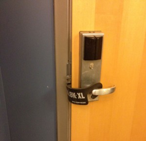 Photo of a door muffler at IUPUI Informatics building